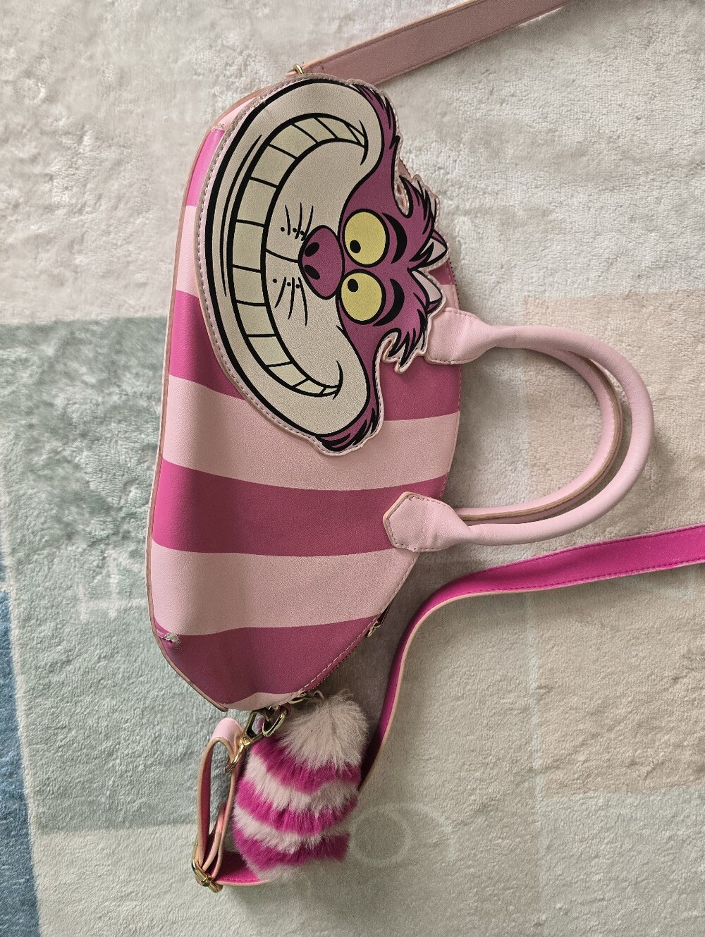 Loungefly Pink & Light Pink Cheshire Cat Stripe Mini Satchel Glow In The Dark